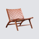 Modern Saddle Leather Sling Lounge Chair with Wooden Frame