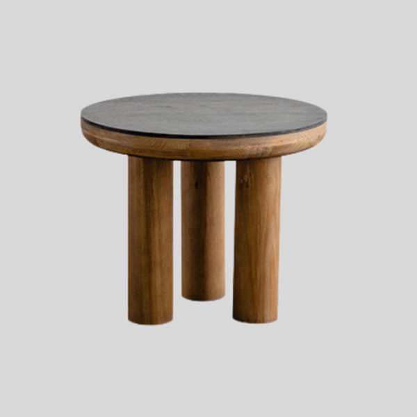 Rustic Round Coffee Table Set – Black Wood Grain Top with Solid Wood Legs
