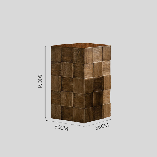 Vintage Cube Carved Wood Storage Side Table
