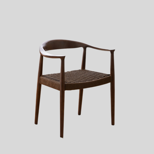 Nordic-Style Woven Seat Accent Chair with FAS Rubberwood