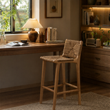Nordic Solid Wood Bar Chair - Rattan Woven Seat with Backrest
