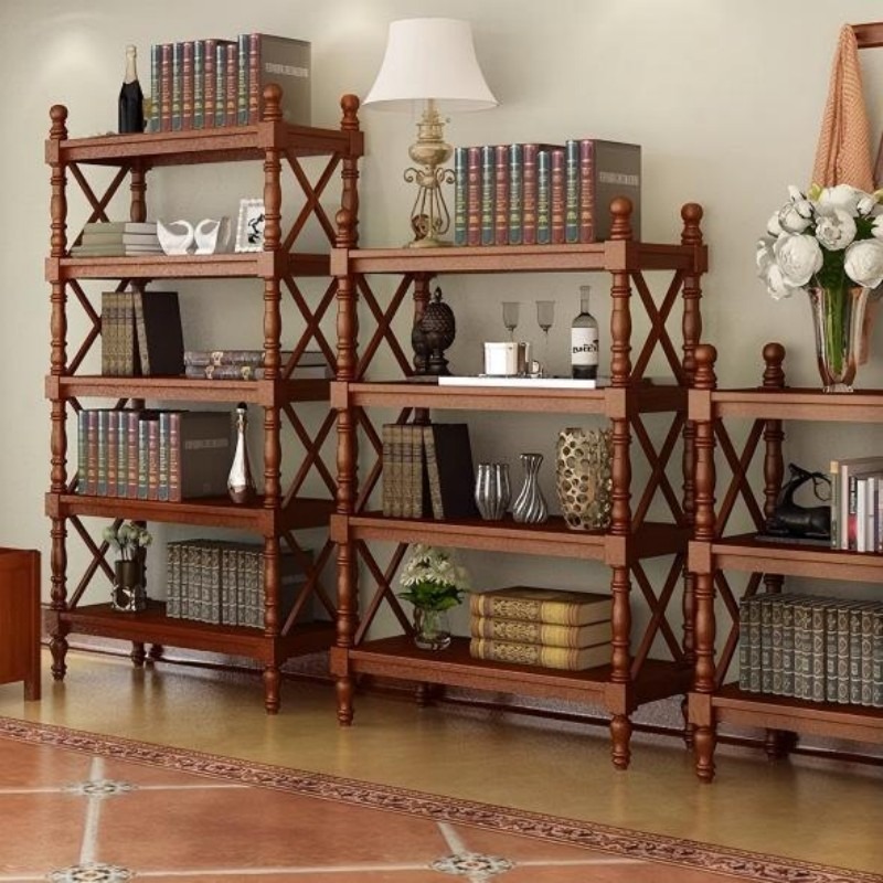 Classic European Solid Wood Display Shelf – Turned Column Storage Rack