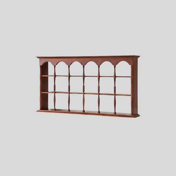 Vintage Solid Wood Wall Shelf – Arched Display Rack with Turned Columns