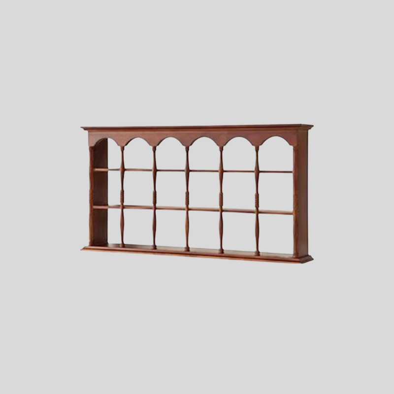 Vintage Solid Wood Wall Shelf – Arched Display Rack with Turned Columns