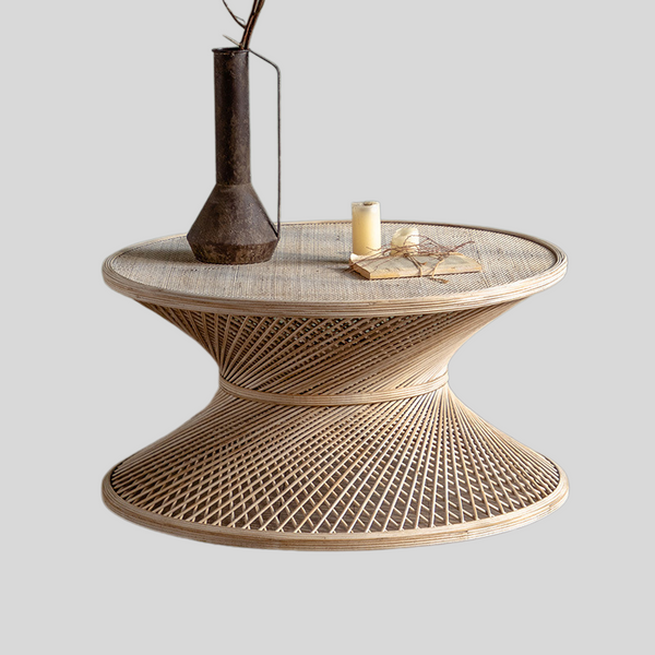 Handwoven Rattan and Bamboo Coffee & Side Table Set – Hourglass Shape