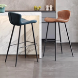 Modern Leather Upholstered Bar Stool with Carbon Steel Frame | Ergonomic High Stool in Crazy Horse or Saddle Leather