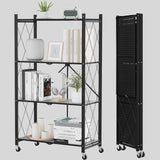 Foldable Metal Storage Shelf with Wheels – 4-Tier Heavy-Duty Rolling Rack for Kitchen, Office, Living Room, or Garage