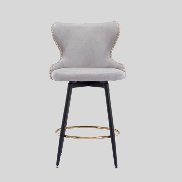 Elegant Velvet Upholstered Bar Stool with Gold Accents