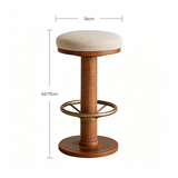 Mid-Century Ash Wood Bar Stool – Velvet Seat & Stainless Steel Footrest