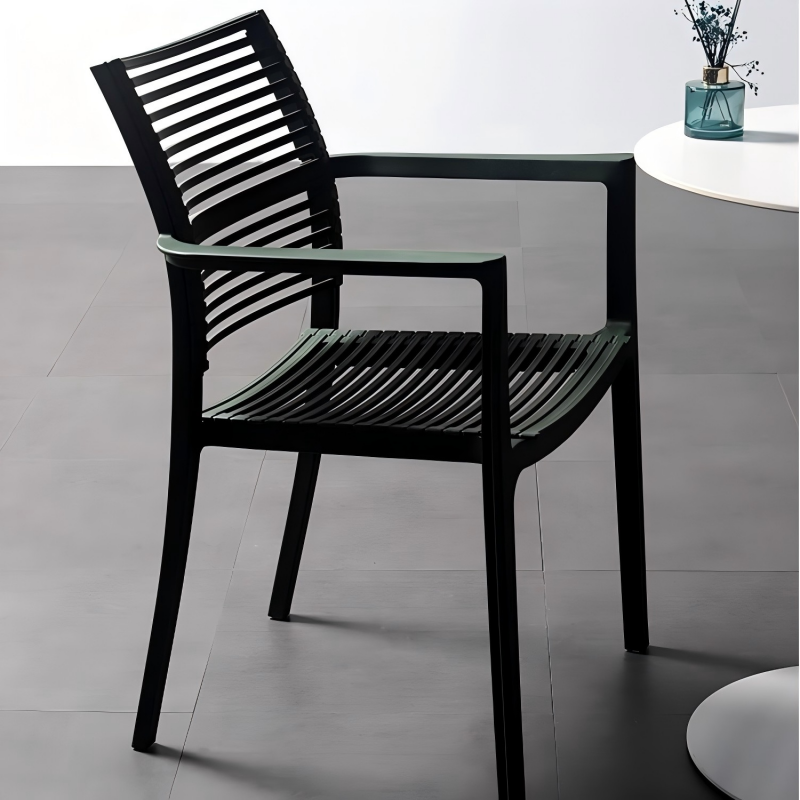 Modern Stackable Outdoor Dining Chair – Durable Slatted Armchair for Café, Patio & Garden