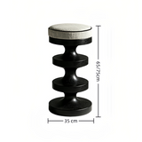 Bar stool dimension diagram showing height options of 65 or 75 cm and a base diameter of 35 cm.