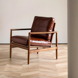 Mid-Century Solid Wood Leather Sofa