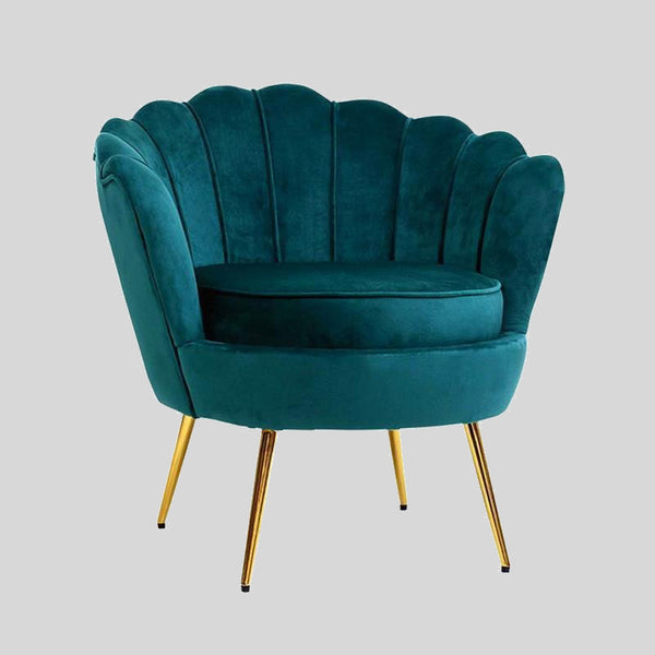 Velvet Scallop Shell Accent Chair with Gold Metal Legs – Modern Glamour for Living Room & Bedroom