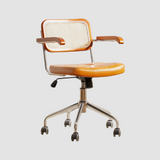 Vintage Chic:  Leather and Chrome Office Chair with Adjustable Height and Comfortable Armrests