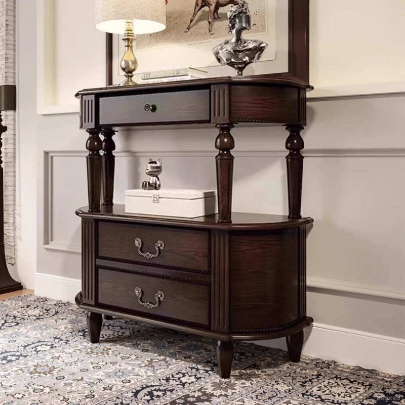 Vintage Solid Wood Console Table with Drawers