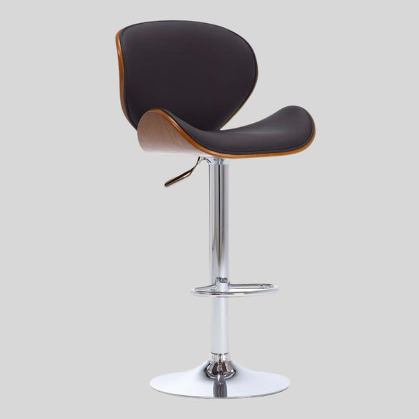 Adjustable Walnut and Black PU Leather Bar Stool - Mid-Century Modern Swivel Design