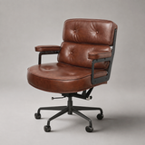 Sillón ejecutivo Robin – Cuero auténtico, estilo moderno de mediados de siglo, base de aluminio