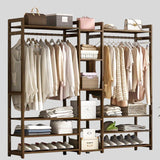 Freestanding Wooden Wardrobe Organizer – Double Hanging Closet Rack with Shelves for Clothes, Shoes & Accessories