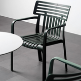 Contemporary Slatted Outdoor Dining Chair – Stackable Armchair for Patio, Café & Restaurant