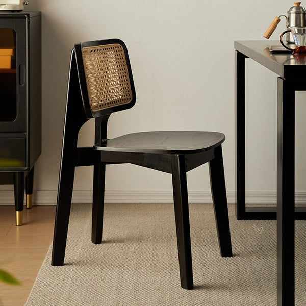 Contemporary Rattan and Wood Dining Chair - Elegant Black Finish