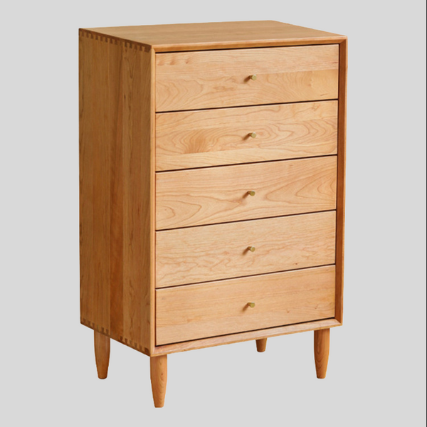 Natural Cherrywood Tall Chest of Drawers (5-Drawer Storage Dresser)