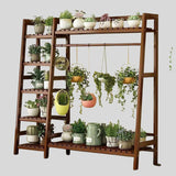 Large Wooden Multi-Tier Plant Stand with Hanging Bar – Indoor & Outdoor Trapezoid Flower Shelf for Balcony, Garden, or Living Room