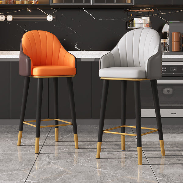 Contemporary High Back Leather Bar Stool with Gold Accents for Modern Interiors