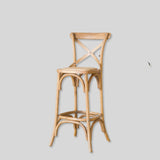 Cross Back Oak Wood & Rattan Barstool