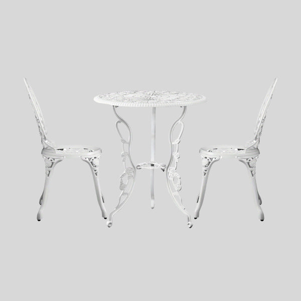 Elegant Cast Aluminum Bistro Set - Floral Design Patio Table and Chairs