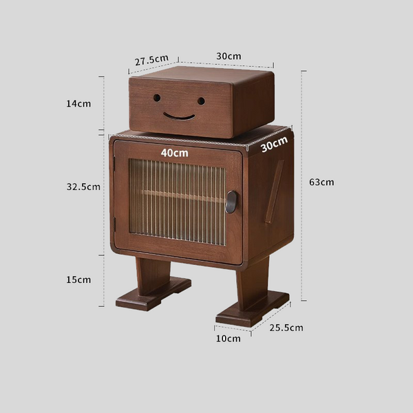 Robot-Shaped Wooden Bedside Cabinet with Storage