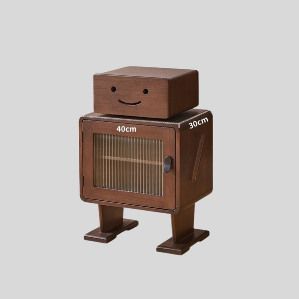 Robot-Shaped Wooden Bedside Cabinet with Storage