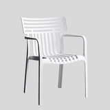 Contemporary Slatted Outdoor Dining Chair – Stackable Armchair for Patio, Café & Restaurant