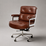Robin Executive Chair – Genuine Leather, Mid-Century Modern, Aluminum Base