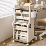 Children’s Multi-Tier Rolling Bookshelf – Cute Cartoon Storage Rack with Adjustable Shelves & Side Pockets