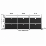 Black modular sideboard dimension diagram showing 2,273 mm width, 373 mm depth and 915 mm overall height.
