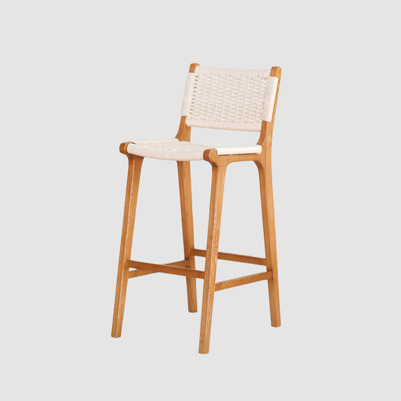 Scandinavian Woven Bar Stool – Solid Wood & Natural Rope Seat