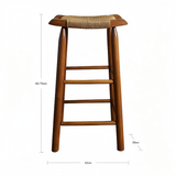 Wabi-Sabi Ash Wood Bar Stool – Woven Rattan or Paper Rope Seat