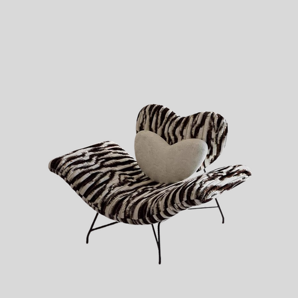 Heart-Shaped Lounge Chair – Modern Statement Accent Chair with Zebra Print & Plush Heart Cushion