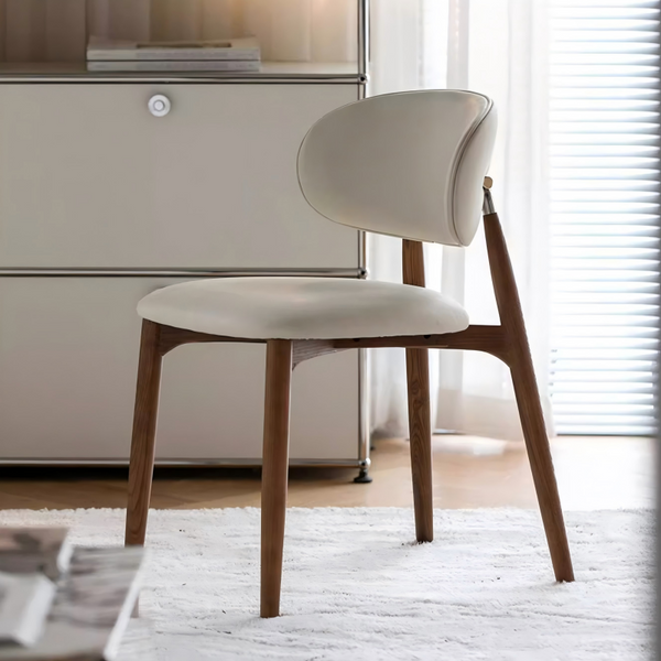 Modern Curved Back Dining Chair – Solid Wood Frame with PU Leather Seat