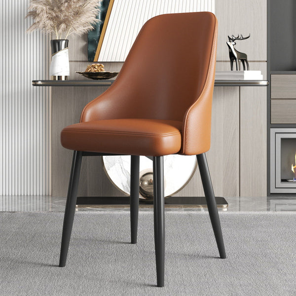 Luxury Leather Dining Chair with Woven Back