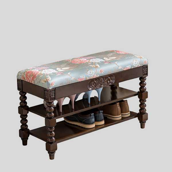 Vintage Floral Upholstered Shoe Storage Bench