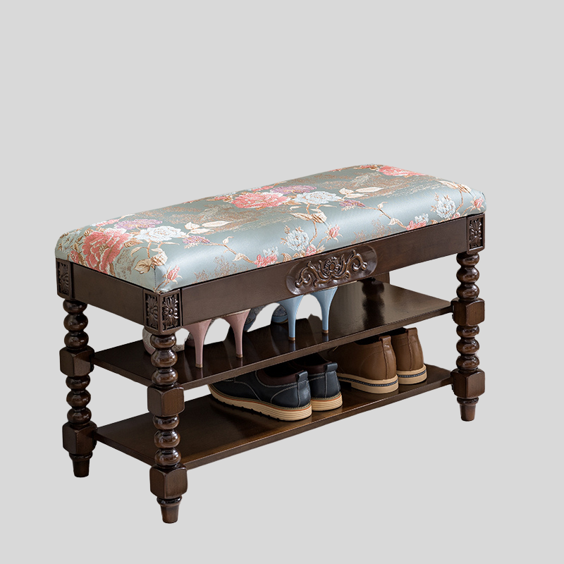 Vintage Floral Upholstered Shoe Storage Bench