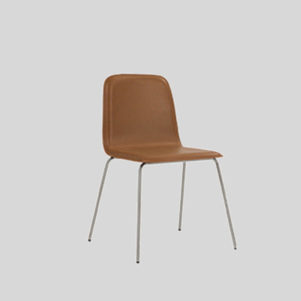 Modern Brown Leather Dining Chair with Sleek Metal Legs