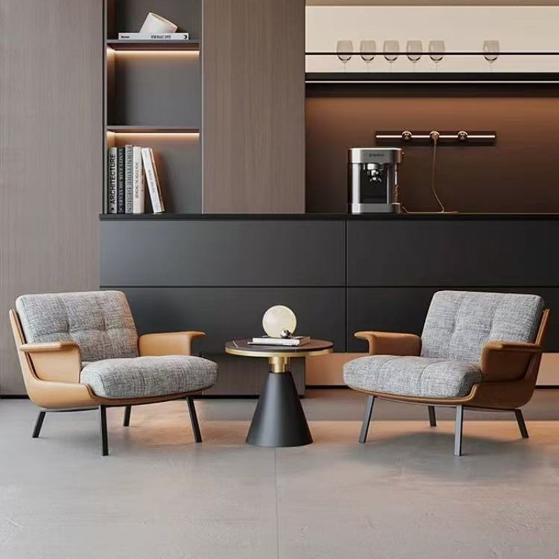 Modern Tufted Microfiber Leather Accent Chair with Arms