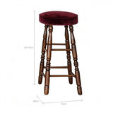 Burgundy-cushioned bar stool dimension diagram showing height options of 65 or 75 cm and a width of 42 cm.