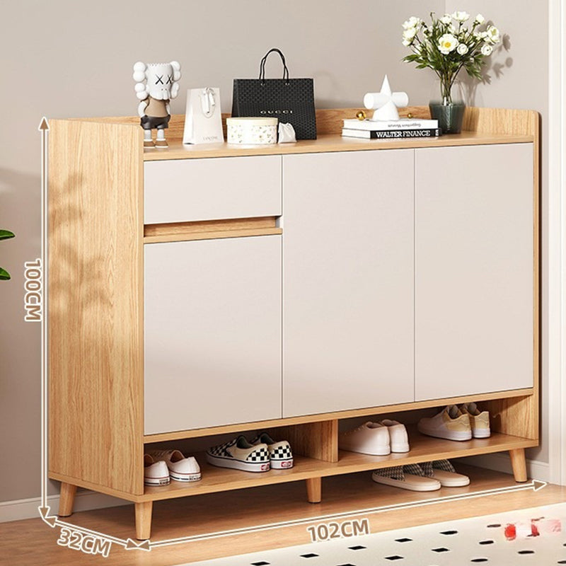 Modern Nordic Shoe Cabinet with Drawer and Open Storage – 3-Door Entryway Shoe Organizer with Elevated Legs