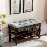 Vintage Floral Upholstered Shoe Storage Bench