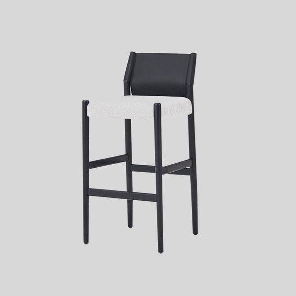 Modern Minimalist Saddle Leather Bar Stool with Cotton-Linen Cushion and Ash Wood Frame