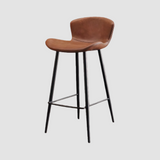 Modern Leather Upholstered Bar Stool with Carbon Steel Frame | Ergonomic High Stool in Crazy Horse or Saddle Leather
