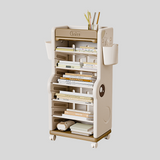 Children’s Multi-Tier Rolling Bookshelf – Cute Cartoon Storage Rack with Adjustable Shelves & Side Pockets